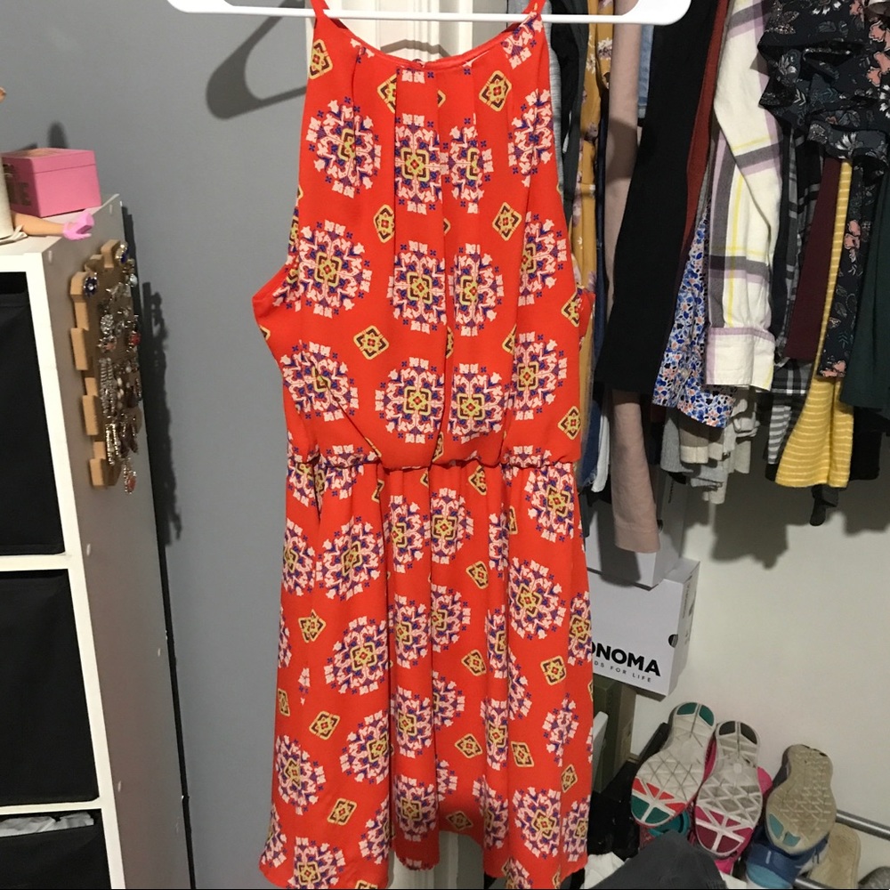 Patterned chiffon halter dress